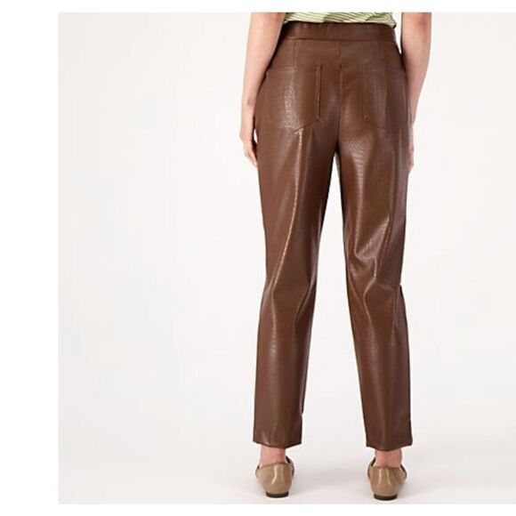 NWT Isaac Mizrahi Plus Size Brown Faux Croc Leather Ankle Pant - Size 28 - Picture 2 of 6